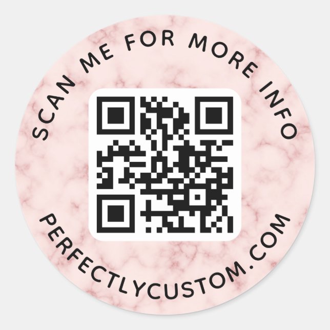 QR code custom text round light blush pink marble Classic Round Sticker (Front)