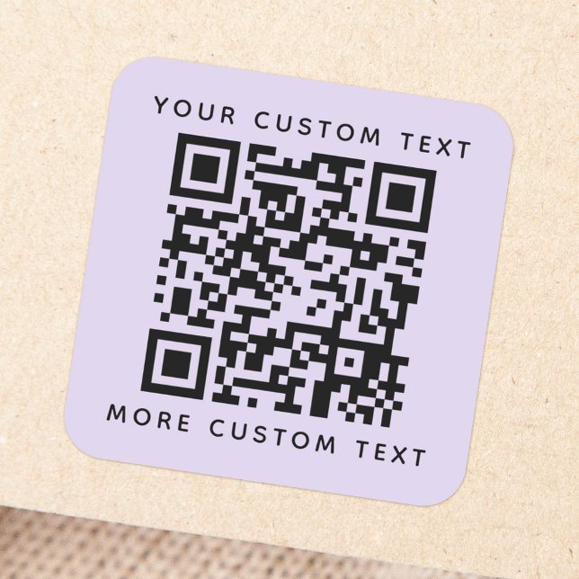 QR code custom text top bottom light purple Square Sticker (Creator Uploaded)