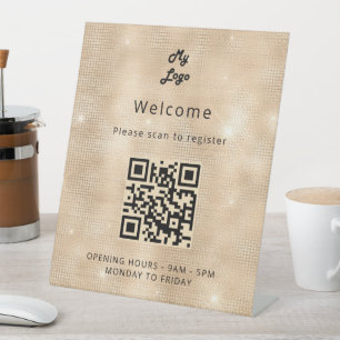 QR code customer registration gold welcome Pedestal Sign