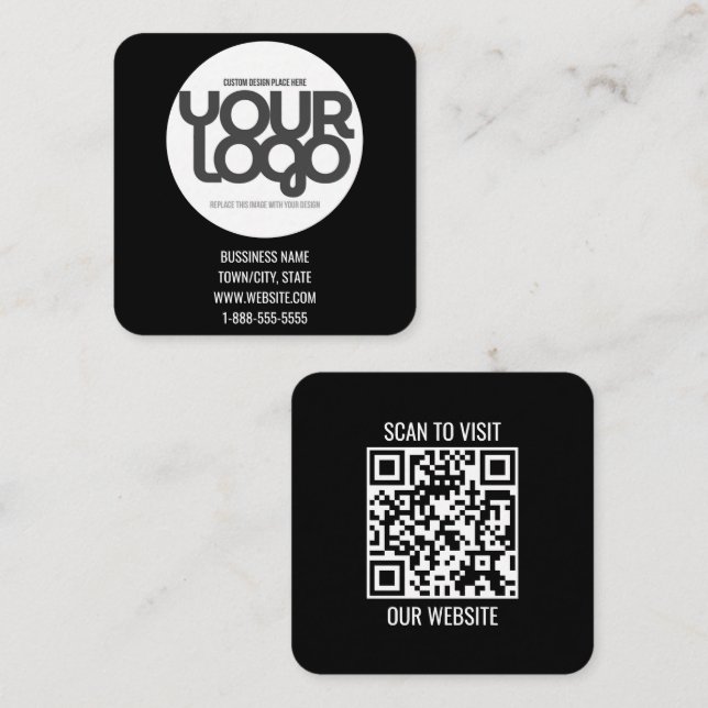 QR Code Customisable Modern Black Business Card (Front/Back)
