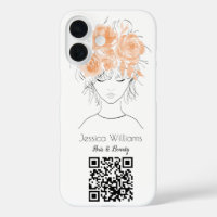 QR code cute girl peach watercolor roses floral