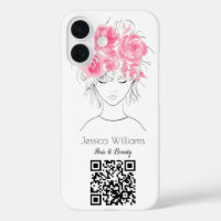 QR code cute girl pink watercolor roses floral