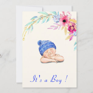 QR Code Cute Sleeping Baby Boy Shower Invitation