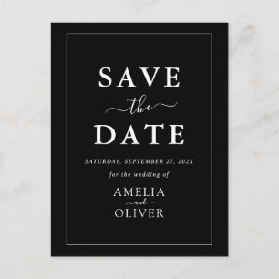 QR Code Dark Black Minimalist Chic Save The Date Postcard