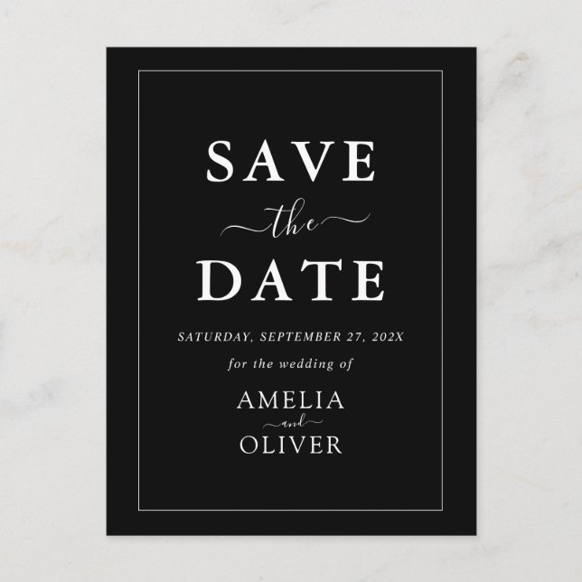 QR Code Dark Black Minimalist Chic Save The Date  Postcard (Front)