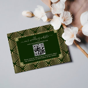 QR Code Dark Green Gold Art Deco Wedding RSVP Card