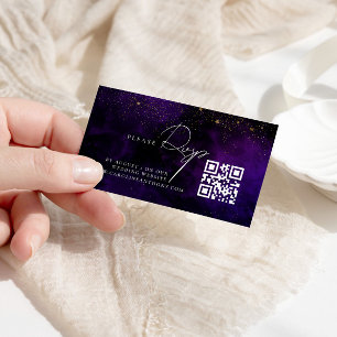 Qr Code Dark Purple Magical Gold Wedding RVSP Enclosure Card