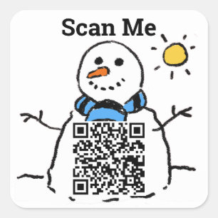 QR Code Design with Snowman Square Sticker