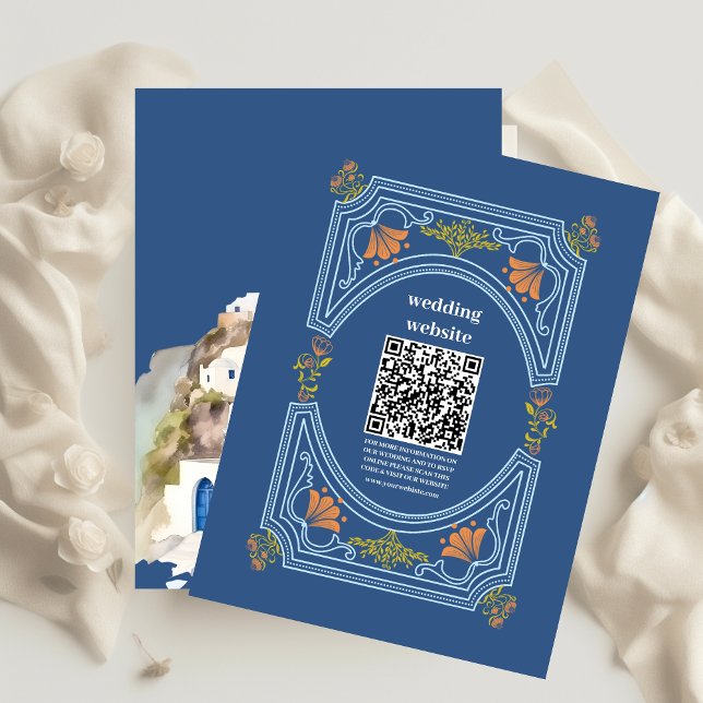 QR code Destination Greece Santorini Wedding Enclosure Card (Creator Uploaded)