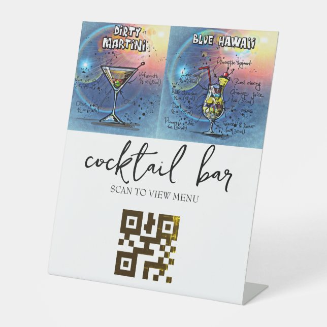 QR Code Digital Menu cocktail bar Pedestal Sign (Front)