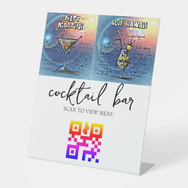 QR Code Digital Menu cocktail bar Pedestal Sign (Front)