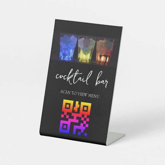 QR Code Digital Menu cocktail bar Pedestal Sign (Front)