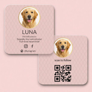 QR Code Dog Pet Social Media Blush Pink Photo  Square Business Card