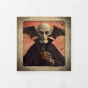 QR Code Dracula Halloween Corporate Event Tri-Fold Invitation
