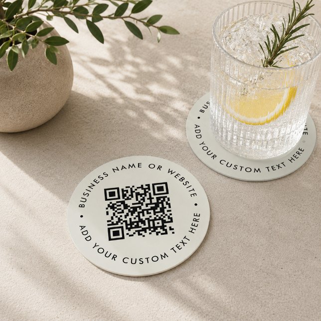 QR Code Drink Coasters | Grey Scannable Business (Custom gray QR code coaster for website links, menus, bookings, reviews, and promos.)