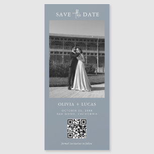 QR Code Dusty Blue Magnetic Wedding Save The Date