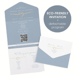 QR Code Dusty Blue Wedding All In One Invitation