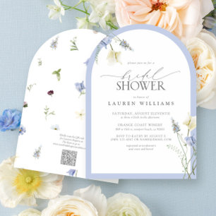 QR Code Dusty Blue Wildflower Bridal Shower Invitation