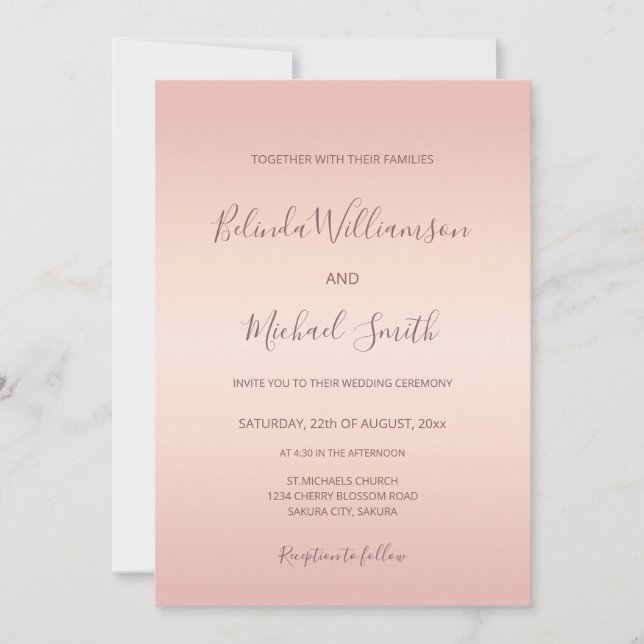 QR Code | Dusty Pink Simple Elegant Script Wedding Invitation (Front)