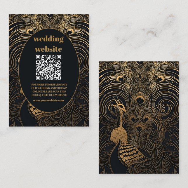 qr code Elegant Art Deco Peacocks Wedding Enclosure Card (Front/Back)