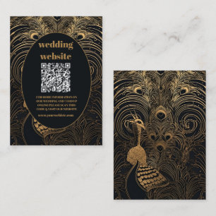 qr code Elegant Art Deco Peacocks Wedding Enclosure Card