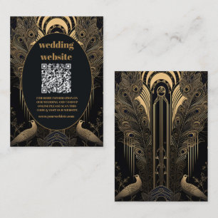 qr code Elegant Art Deco Peacocks Wedding Enclosure Card