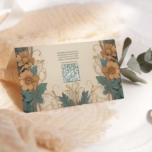 QR Code Elegant Art Nouveau Floral Wedding  Enclosure Card (Creator Uploaded)