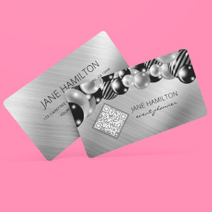 QR Code Elegant Balloons Silver Business Card
