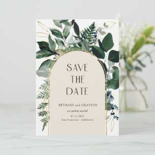 QR code, Elegant beige Botanical Foliage Wedding Save The Date