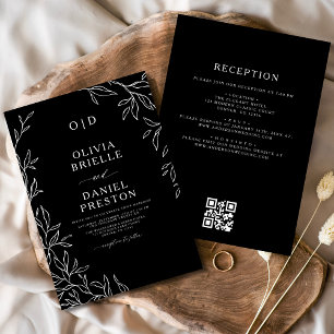 QR Code Elegant Black White Monogram Wedding Invitation