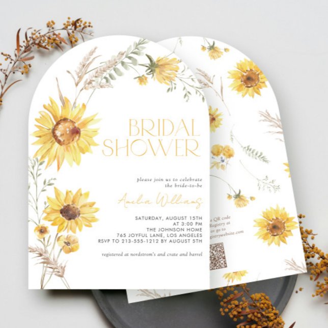 QR Code Elegant Boho Sunflower Bridal Shower Invitation (Creator Uploaded)