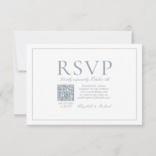 QR Code Elegant Dusty Blue Classic Script RSVP Card