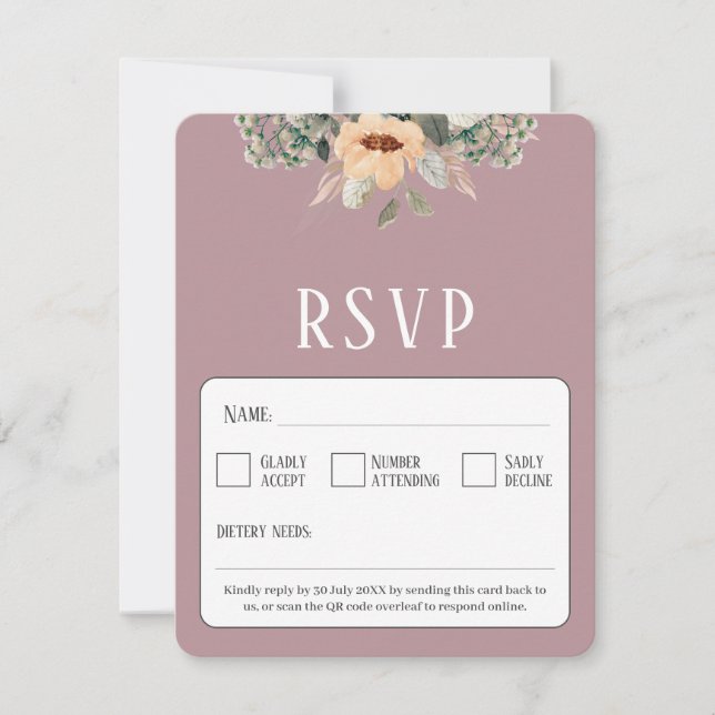 QR Code elegant floral pink  RSVP Card (Front)