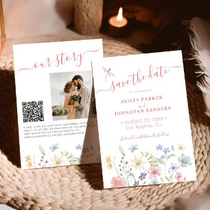 QR code elegant floral wildflowers photo wedding Save The Date