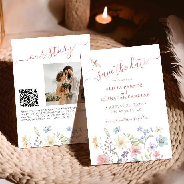 QR code elegant floral wildflowers photo wedding  Save The Date (Creator Uploaded)