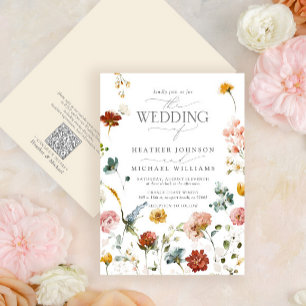 QR Code Elegant Garden Flowers Floral Wedding Invitation