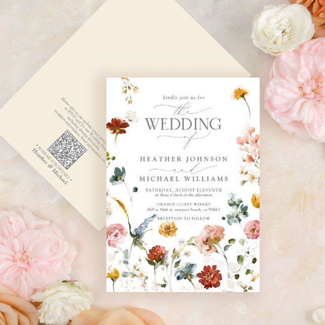 QR Code Elegant Garden Flowers Floral Wedding Invitation (Creator Uploaded)