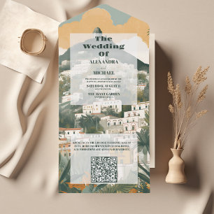 QR Code Elegant Italy Capri Destination Wedding All In One Invitation