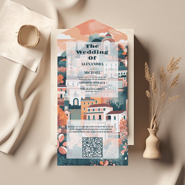 QR Code Elegant Italy Capri Destination Wedding All In One Invitation (Creator Uploaded)