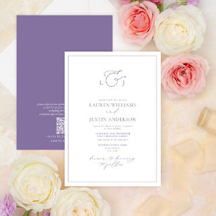 QR Code Elegant Lavender Calligraphy Monogram Invitation