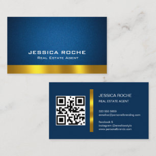 QR code elegant luxury blue leather Real Estate Business Card