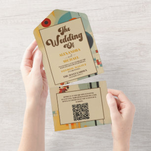QR Code Elegant Mid Century Floral Wedding All In One Invitation