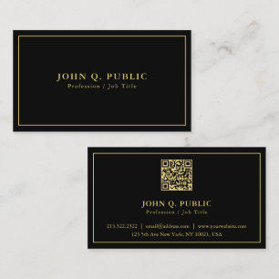QR Code Elegant Modern Simple Template Black Gold Business Card