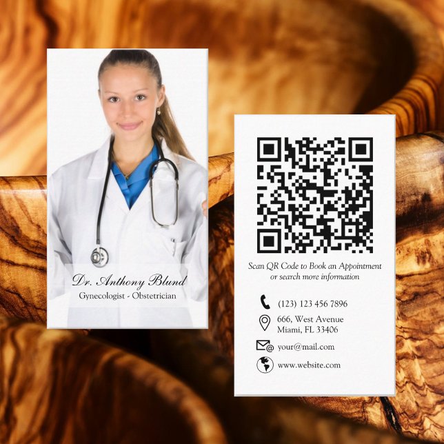 QR code Elegant OBGYN Obstetrician Gynaecologist B Business Card (Creator Uploaded)