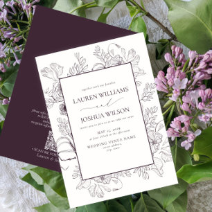 QR Code Elegant Plum Purple Floral Wedding Invitation