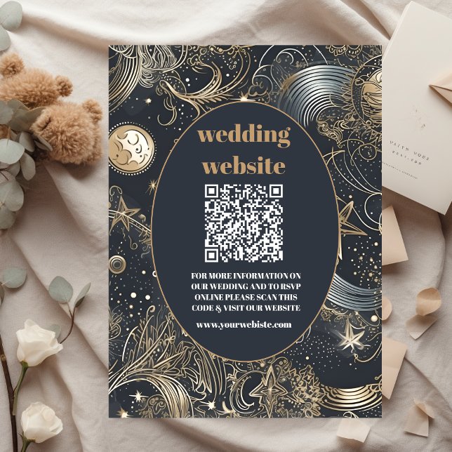 qr code Elegant Silver Gold Celestial Wedding Enclosure Card (Creator Uploaded)