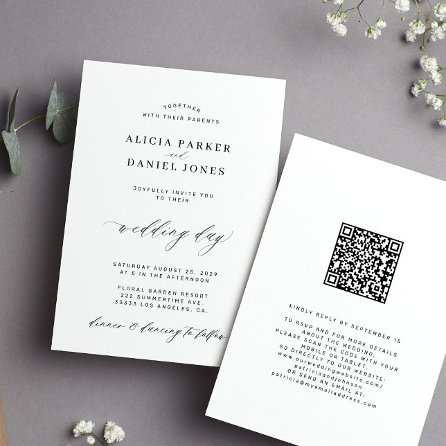 QR CODE elegant simple black and white wedding Invitation (Creator Uploaded)