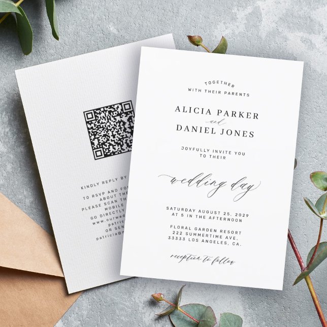 QR CODE elegant simple black and white wedding Invitation (Creator Uploaded)