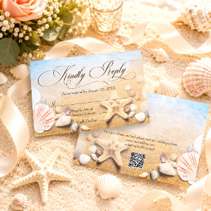 QR Code Elegant Starfish Ocean Beach Wedding RSVP Card