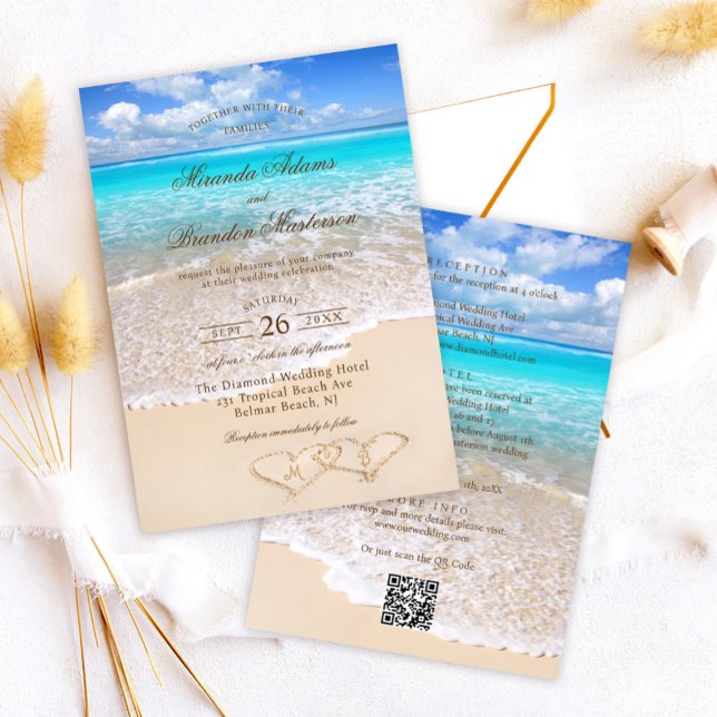 QR Code Elegant Tropical Beach Wedding All in One Invitation (Creator Uploaded)